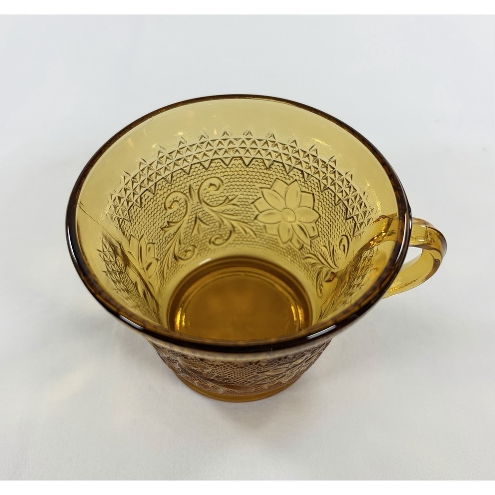 Set of 6 Tiara Indiana Glass Amber Sandwich Daisy Pattern Punch Tea Cups Vintage - Picture 3 of 16